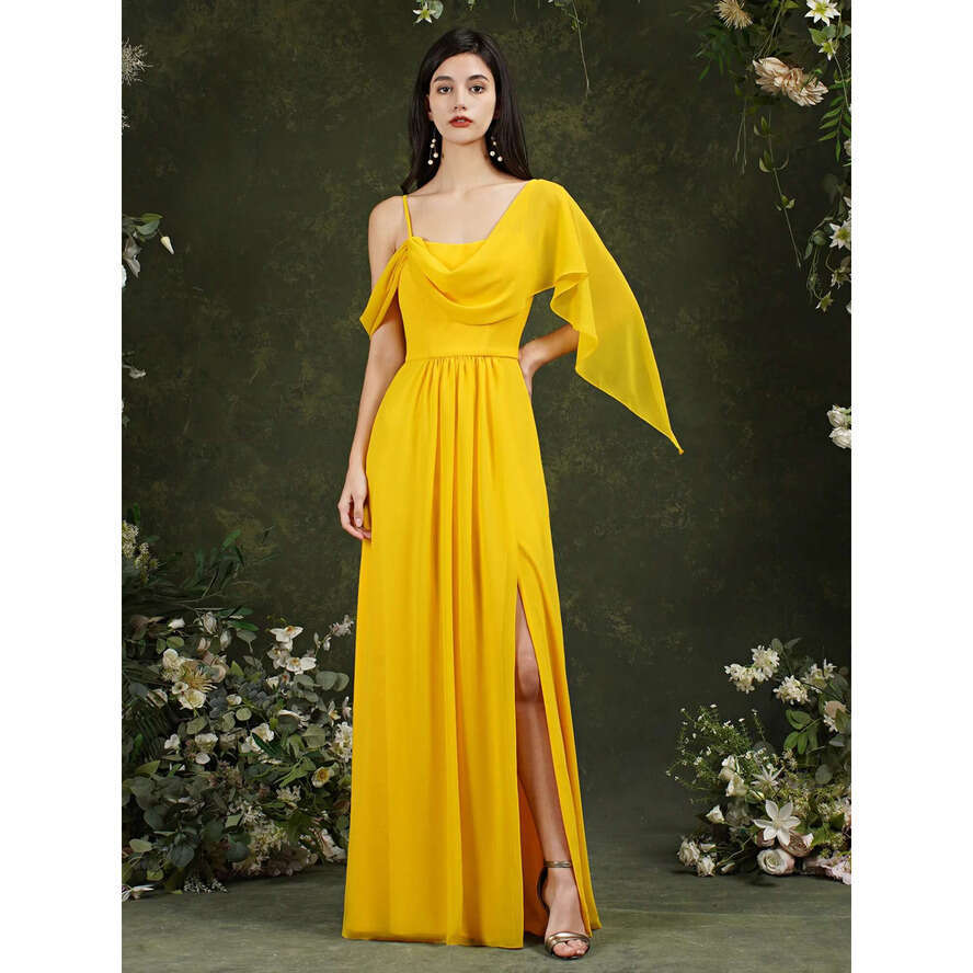 Yellow Fashion Chiffon Bridesmaid Dress A E Long Maid Of Honor Gown Summer Wedding Custom Made Bm