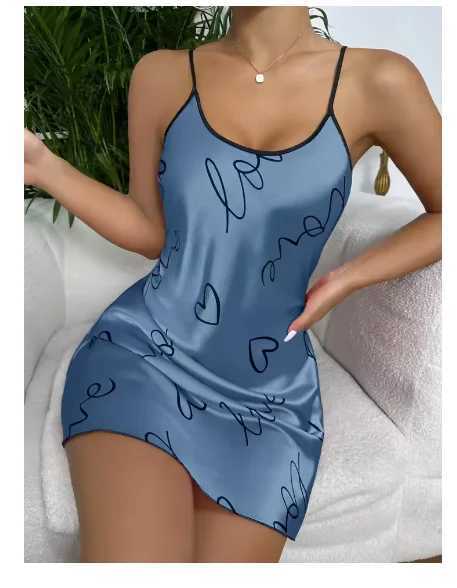 Spwear Womens Sexy Lingerie Heart Print Nightdress Scoop Neck Criss Cross Back Spdress Nightgowns Pajamas NightiesXJ250220
