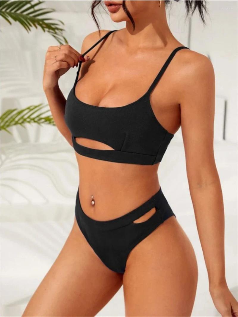 Womens Swimwear 2025 Solid Hollow Out Two Piece Bikini Swimsuit Women Female Bathers Bathing Swimming Swim Suit Beachwear
