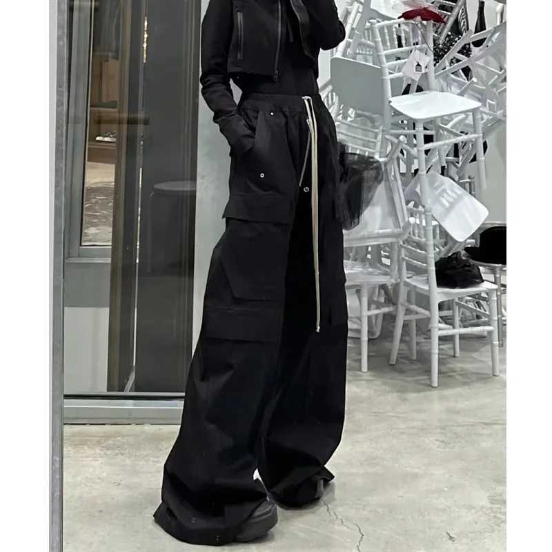 Baggy Pants Cargo Pants For Men Trendy Black Bell-bottom Pants Multiple Pockets Casual Streetwear Sweat Pants MensT250220