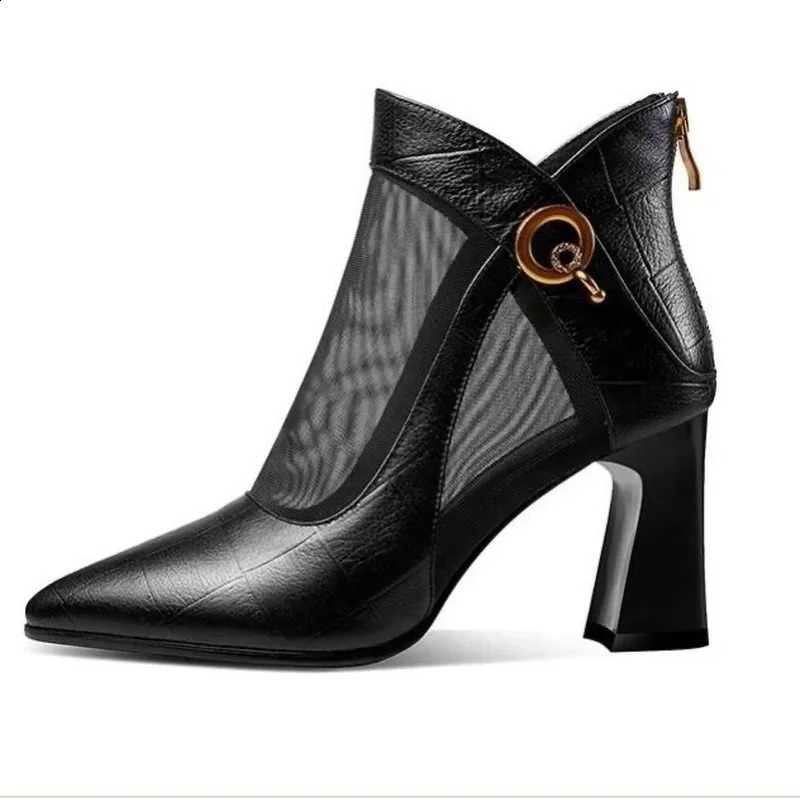 Ladies Crystal Lace Zipper Mesh High Heels 2024 Womens Shoes Classic Solid Color Sandals Party 250218