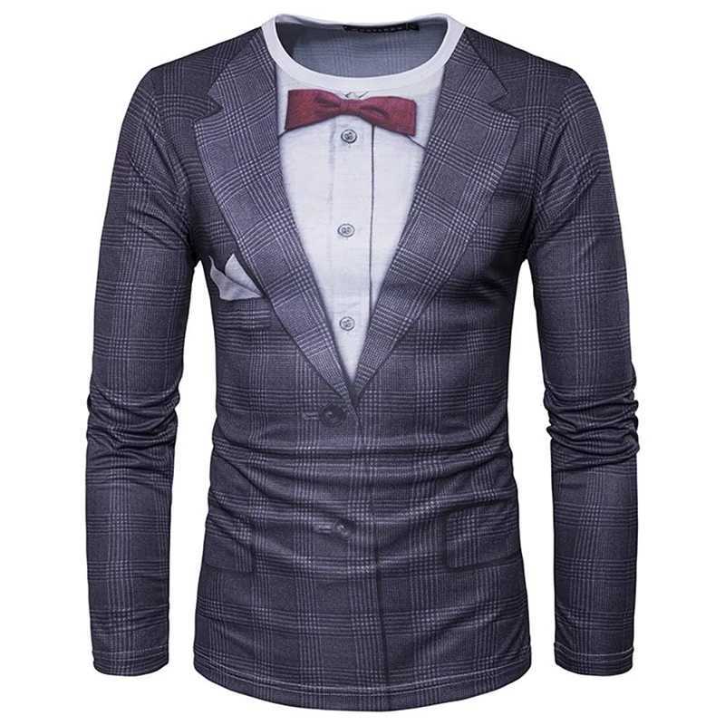 Funny Fake Suit 3D Print T Shirt For Men Fashion Long Sleeve T-shirts Casual O-neck Loose Pullover Autumn New Men Clothing W250220