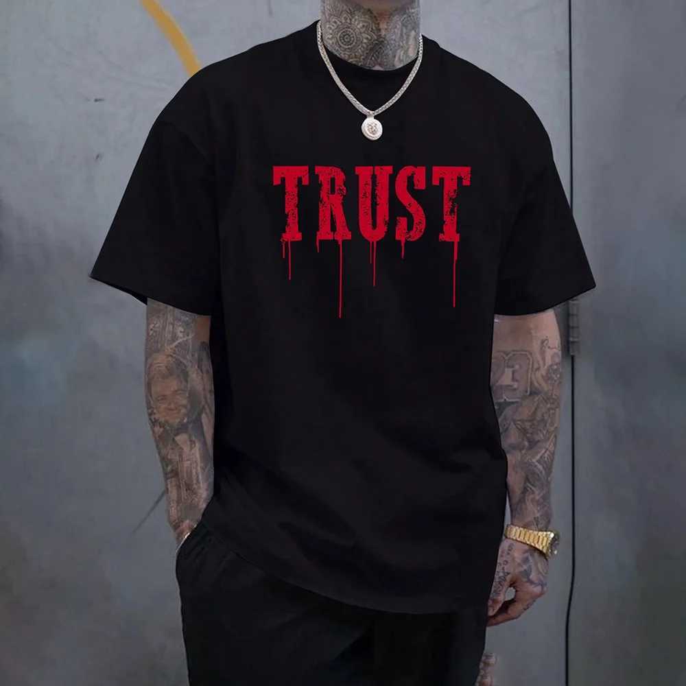 Camiseta de moda con estampado de letras de confianza para hombrecamisas de manga corta con cuello redondo ligeras W250220