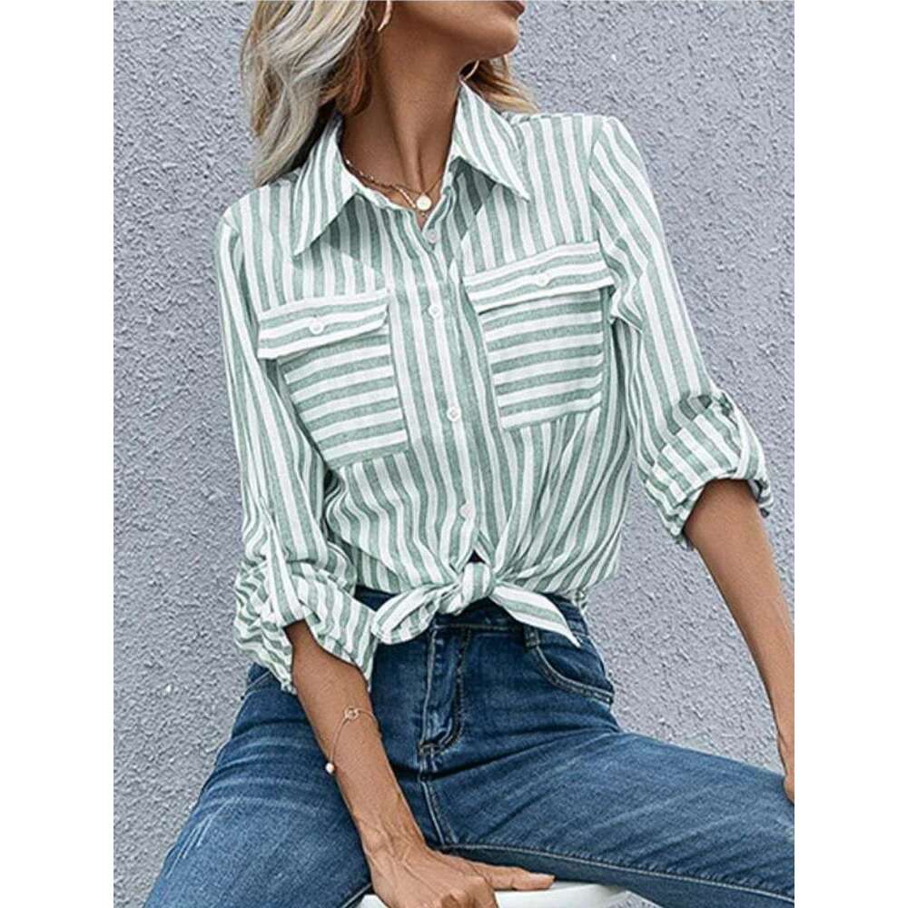 Women's Spring/Summer 2024 New Striped Single Breasted Long Sleeve Shirt Women Elegant And Youth Woman Stylish Blouse