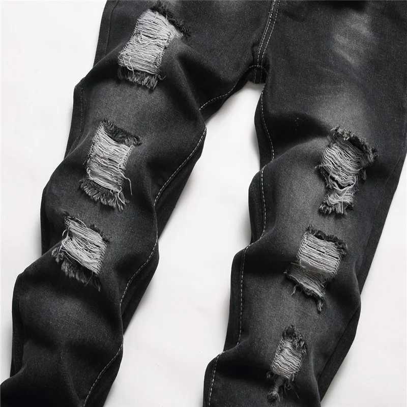 Boys Straight-leg Ripped Jeans Children Washed Distressed Stretch Denim Trousers Big Kids Casual Pants 5-16yT250220