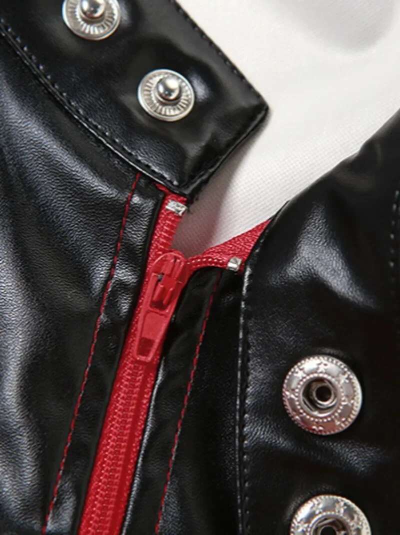 New Fashion Patchwork PU Leather Jacket Women Spring Autumn Number Printed Short Coat Y2k Streetwear Moto&Biker Cropped Tops Red