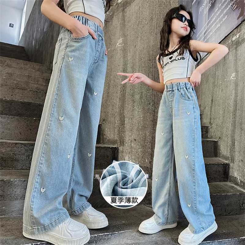 2024 new early summer spring sle girls jeans fashion trend all matching wide-leg pants Cuppa children straight pants summer Z250220