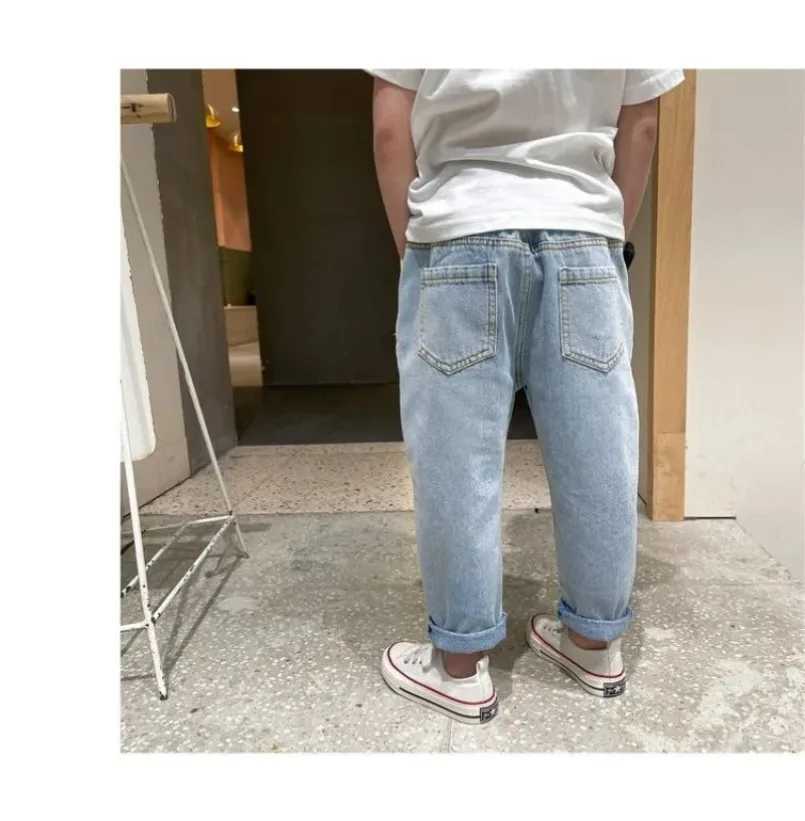 Spring Autumn 2-10Y Korean New Childrens Hole Trouser Childrens Boys Handsome Tear Patch Jeans Girls Pants Loose Jeans Z250220