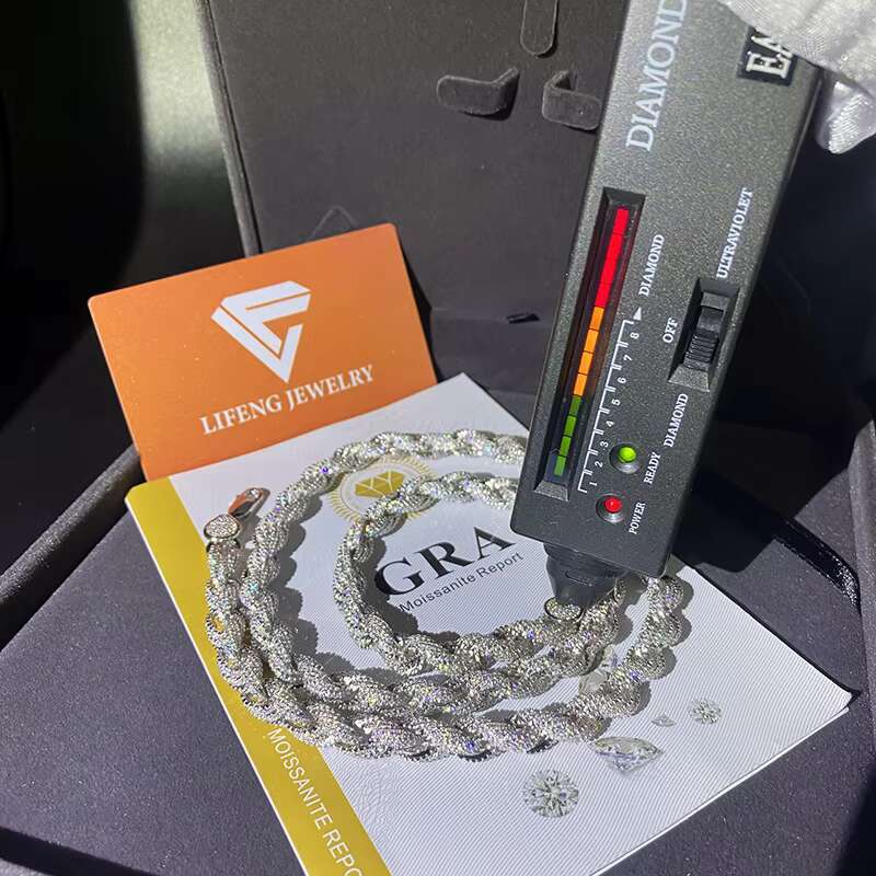 Custom 8mm DVVS Moissanite Dia Sterg Sier White Gold Plated Rope Chain Fine Jewelry Necklace for Women