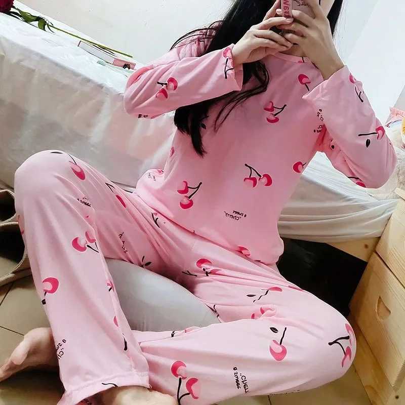 Women Pajamas Plus Size Long Sve dent Loungewear Spring Fashion Breathable Print Pullover Top Trouser Set Can Be Worn OutsXJ250220