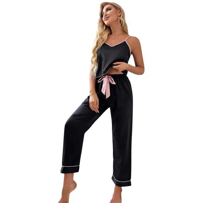 Women Sexy Satin Pijamas Set Lingerie Spwear Silk Saitn Nightwear Sveless Pajamas Set Home Wear Pyjama Femme PyjamasXJ250220