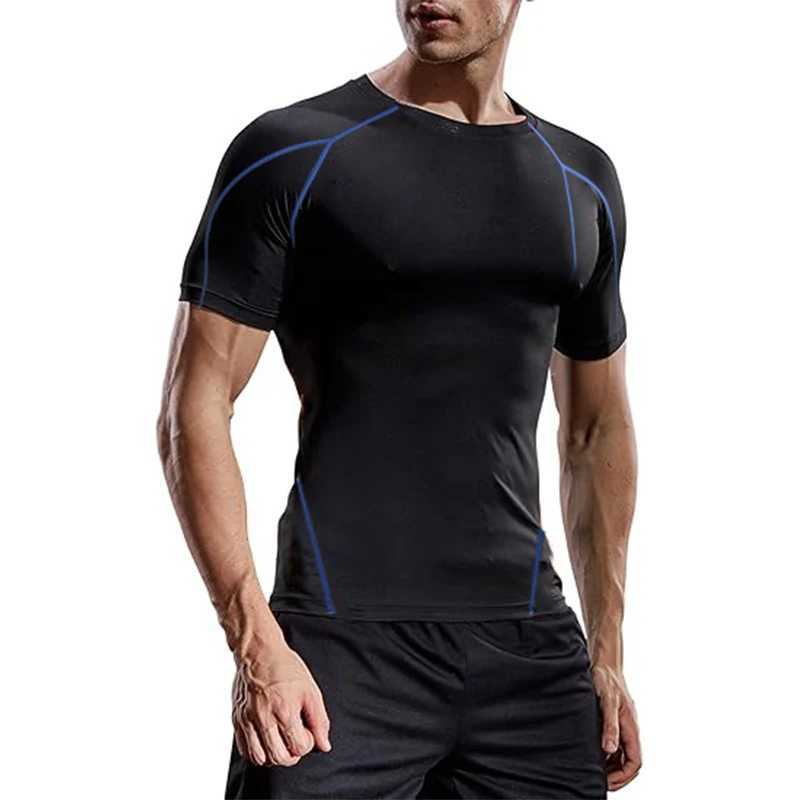 Summer Men Running T Shirt Sportswear Male Elastic T-shirt Gym Fitness Tops Tee Athletic Tights Sport Compression T Shirt Men W250220