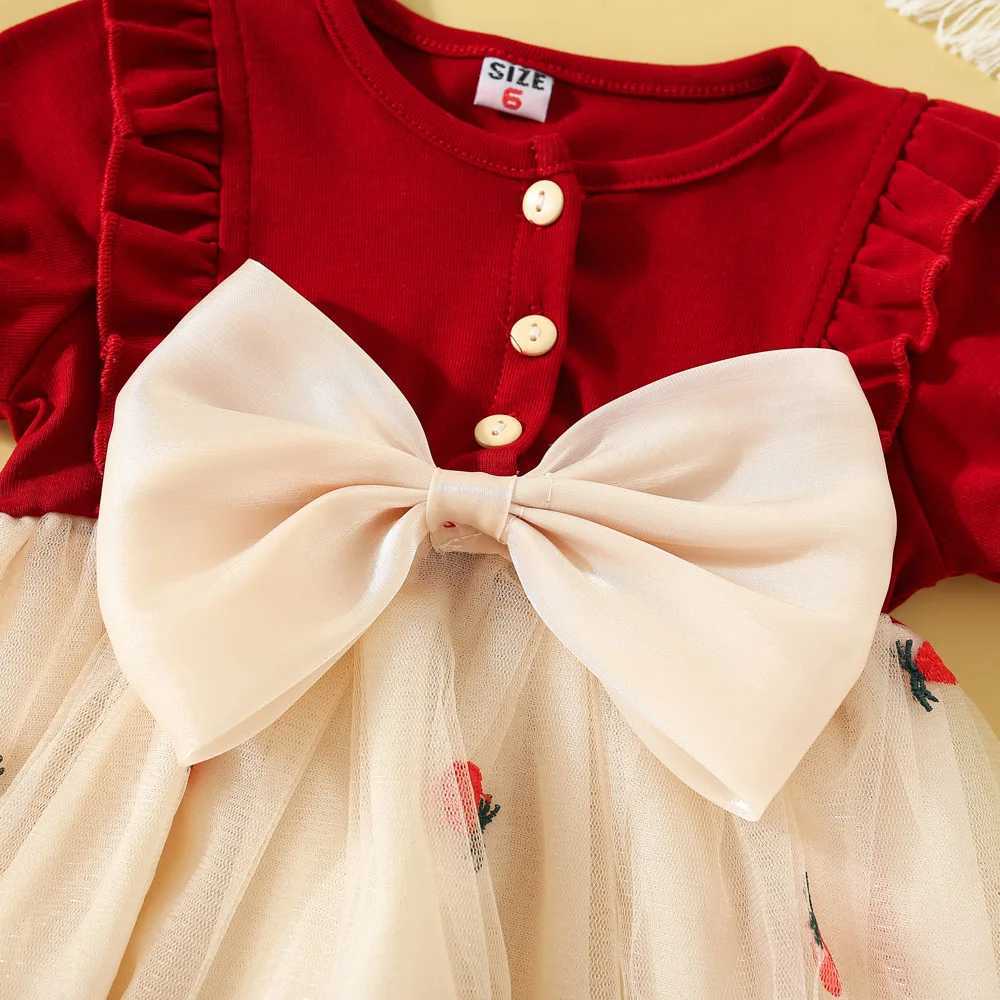 Summer newborn girl short sleeved red dress with pineapple embroidery baby girl birthday party dress X250220