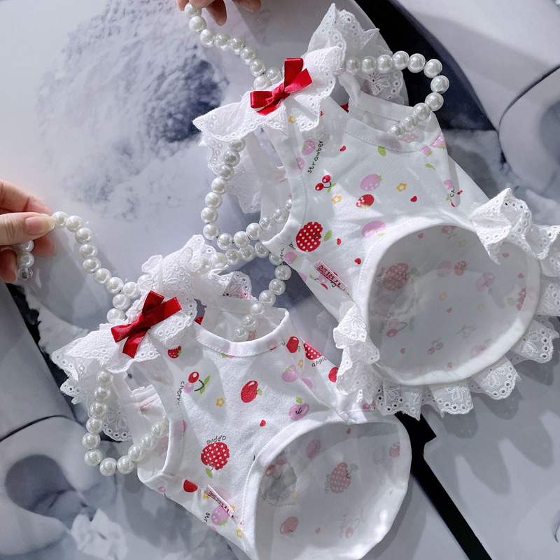 Summer Cat Dog Dresses with Cute Strawberry Decoration Lightweight and Cool Pure Cotton Dog Home Clothing Perfect for Chihuahua, Teddy and Small Breed