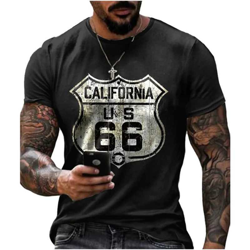 Retro US Route 66 3D printed mens T-shirt retro loose mens summer round neck short sleeved unisex top T-shirt 4XL W250220