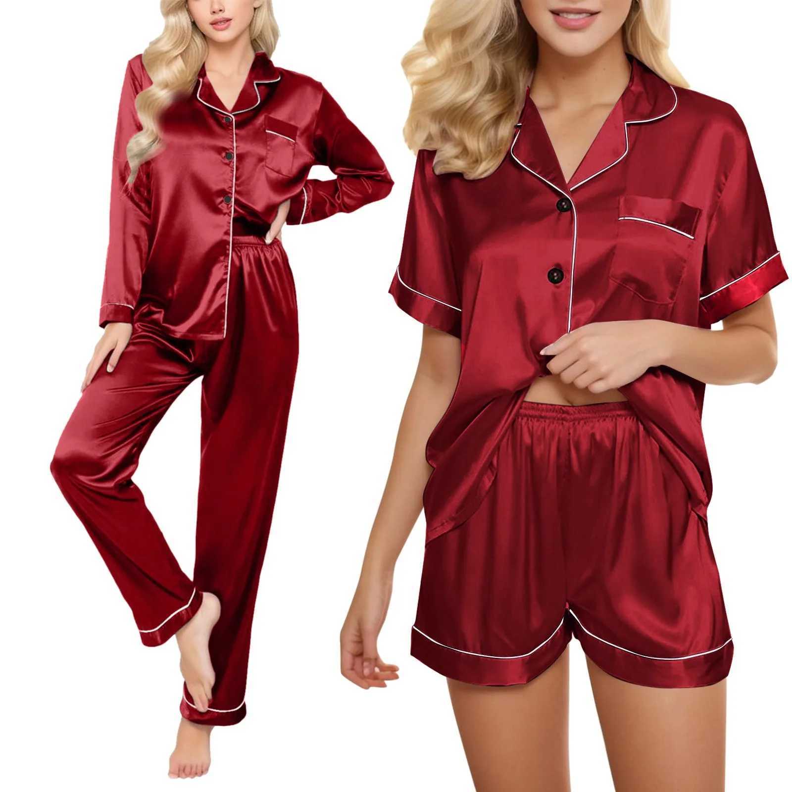 4 Piece Women Pajama Sets Satin Silky Soft Plus Size Home Clothes Loungewear Short Sve Long Sve Pyjama Sets All SeasonsXJ250220