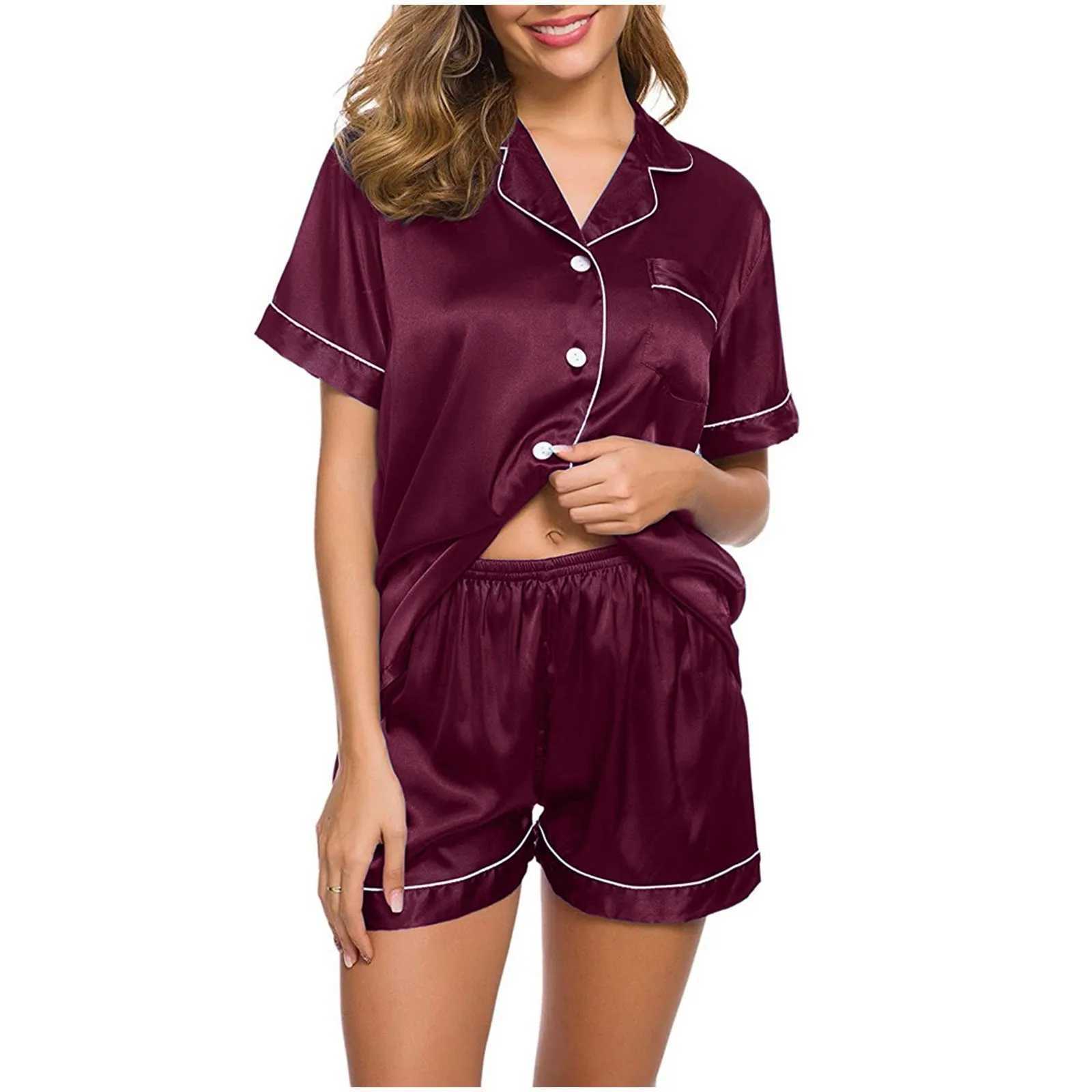 Women Sexy Satin Silk Pajama Sets Spwear Summer Tops +Shorts 2 Pieces Set Loungewear Nightgown Pyjama Suit Ladies NightiesXJ250220