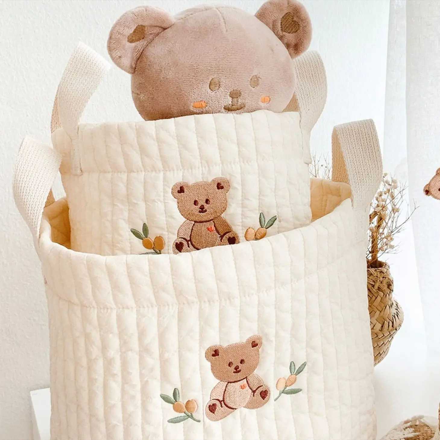 INS Baby Bags Cute Bear Embroidery Diaper Bag Caddy Nappy Cart Storage Mummy Maternity Bag for Newborn Diapers Toys Organizers X250220