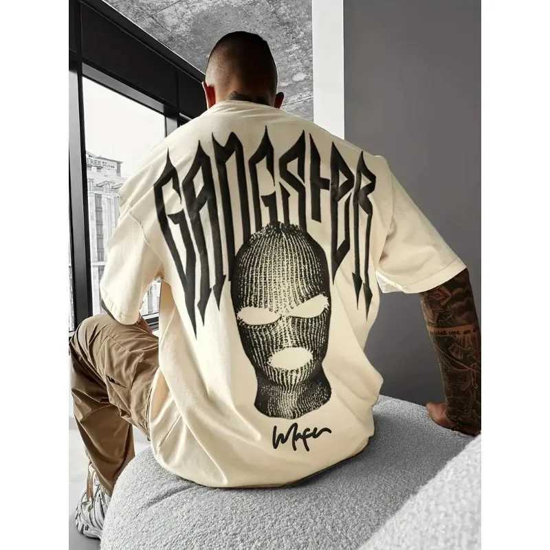 24/25 High-quality American High Street Masked Person Printed T-shirt for Men Oversized Loose Harajuku Short Sleeved Tops W250220