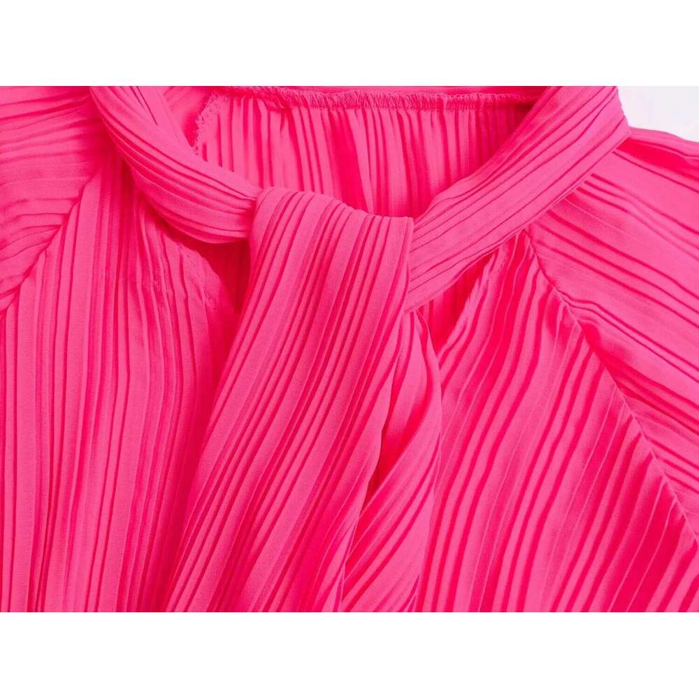 2024 Autumn New Women's European And American Fashion Easiest For Match Bow Pleated Shirt Street Style Casual Top