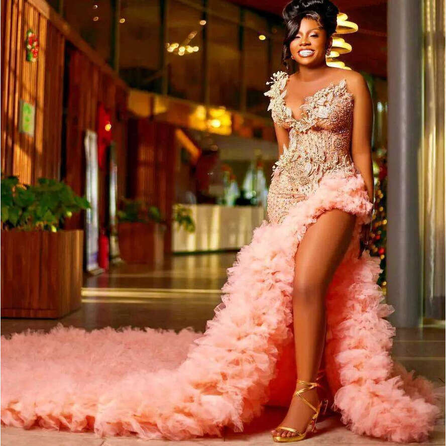Pink Mermaid Prom Dress Lace Pearls Crystals Evening Formal Party Second Reception Th Birthday Engagement Gowns Dresses