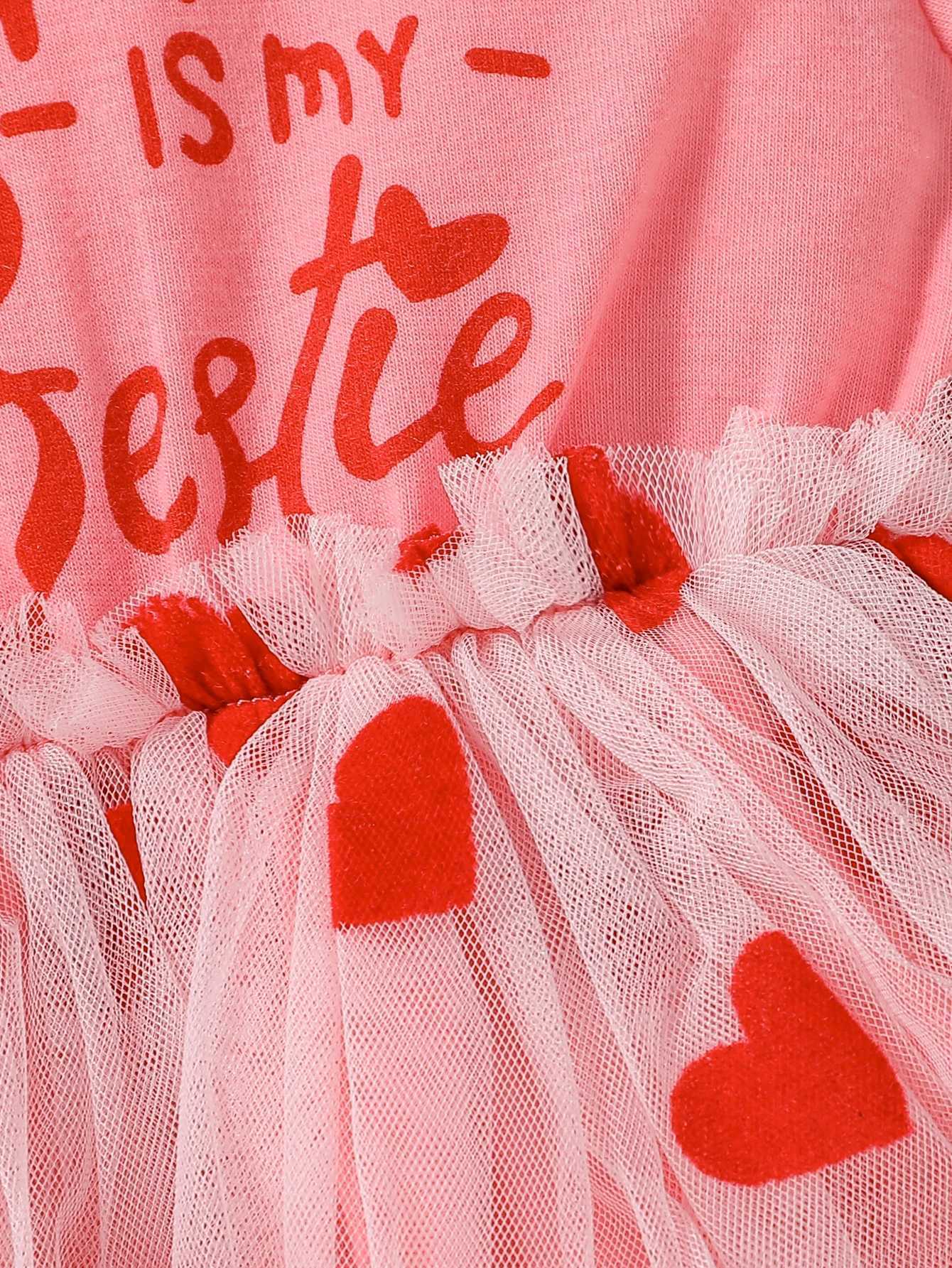 2024 New Baby Girls Spring Autumn Pink Long Sleeve Print Heart Letter Princess Vacation Outdoor Dress+Headband X250220
