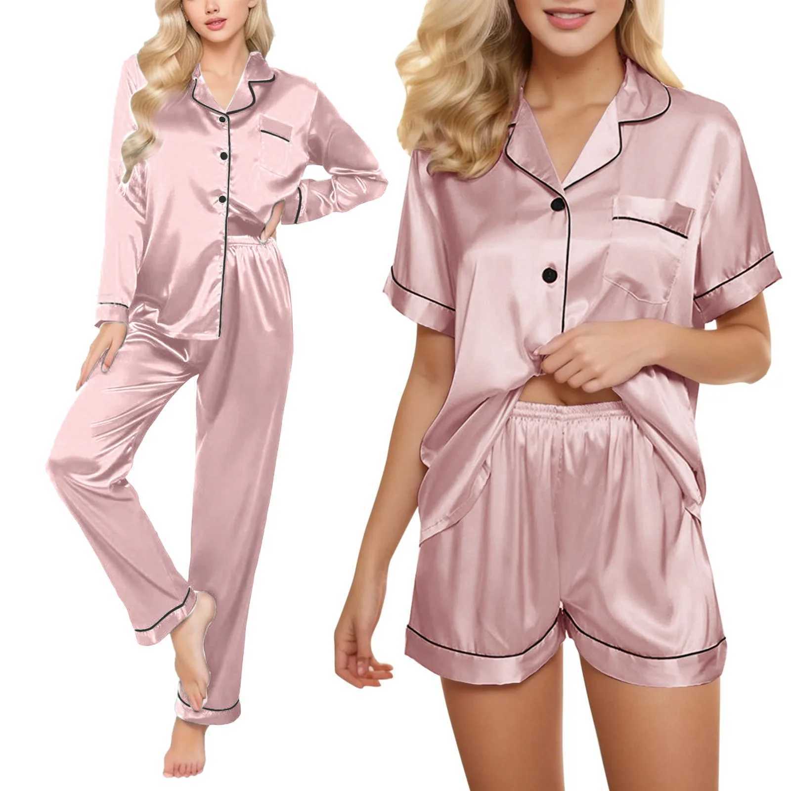 4 Piece Women Pajama Sets Satin Silky Soft Plus Size Home Clothes Loungewear Short Sve Long Sve Pyjama Sets All SeasonsXJ250220