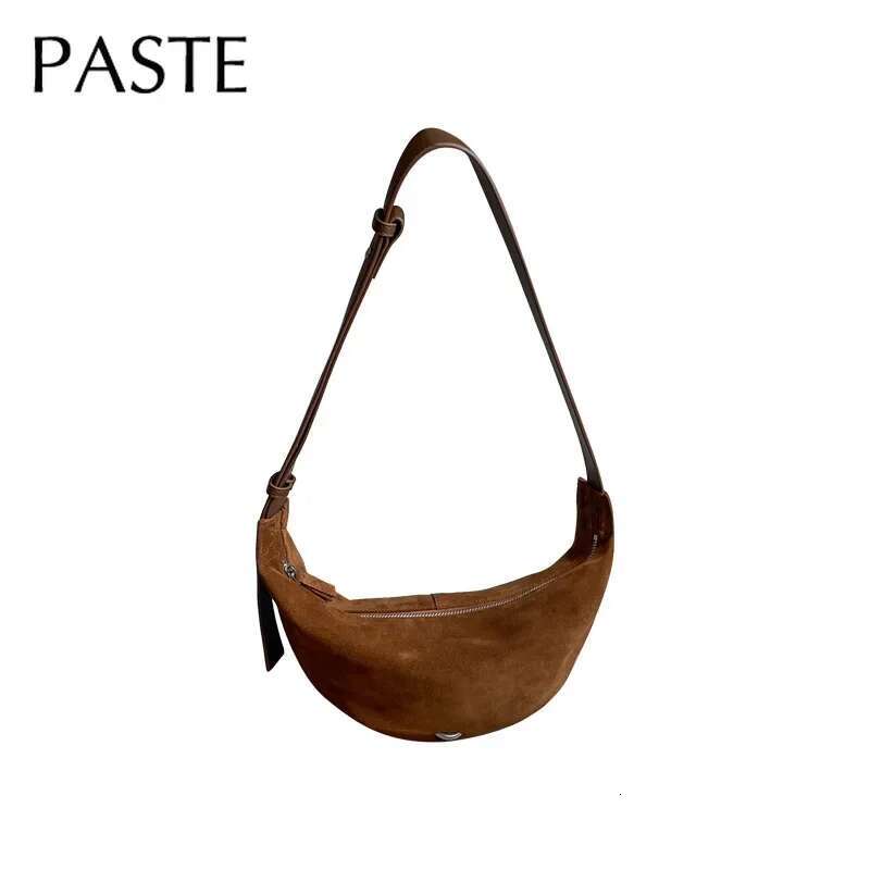 New Autumn Slouchy Style Half Moon Shoulder 2025 Top Layer Suede Cow Leather Women Crossbody Bag Quality Daily-Use Purse