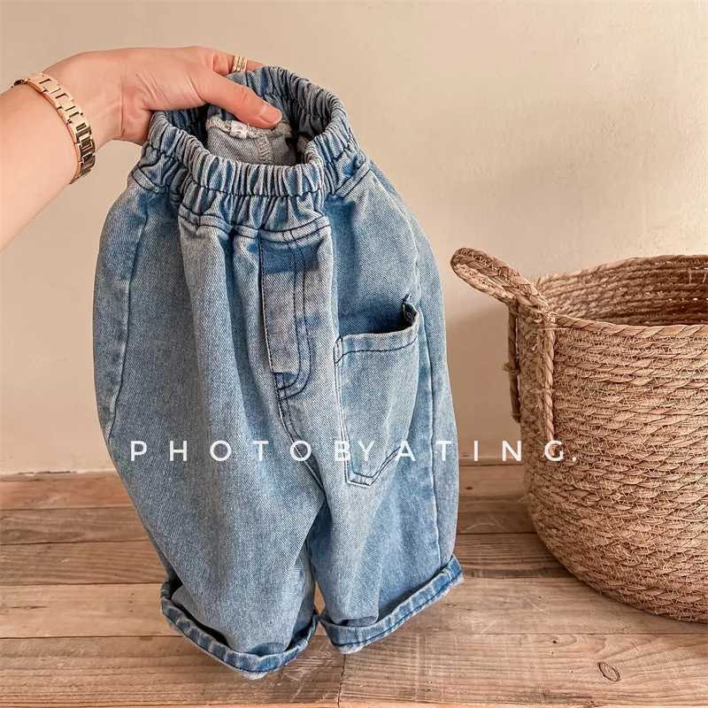 Childrens Loose Denim Pants 2024 Autumn Korean Baby Boys Haren Pants Girls Casual Jeans Kids Clothes Z250220