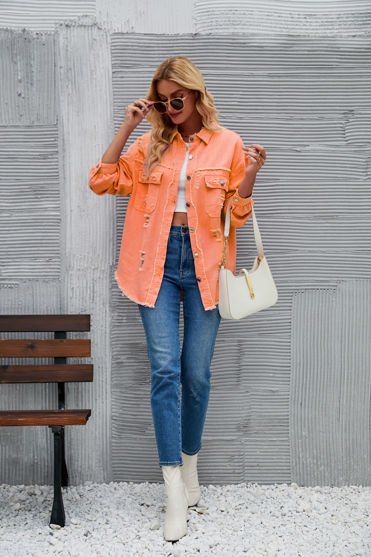 Spring Autumn American womens fashion washed long sleeved ripped denim jacket for women 201026