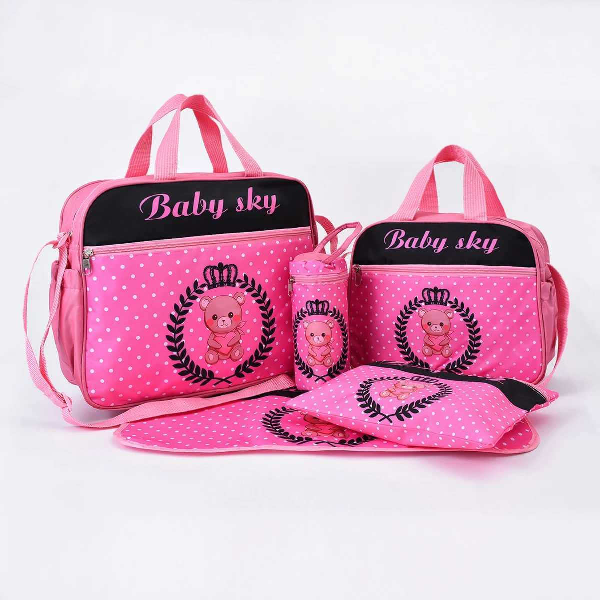 New fashion printed teddy bear mommy bag five piece set multifunctional large capacity single shoulder diagonal bag X250220