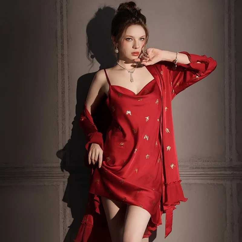 High Quality Suspender Ice Silk Nightgowns Women Spring Autumn Sexy Pajamas Fe Satin Design Womens Nightdress Lady SummerXJ250220