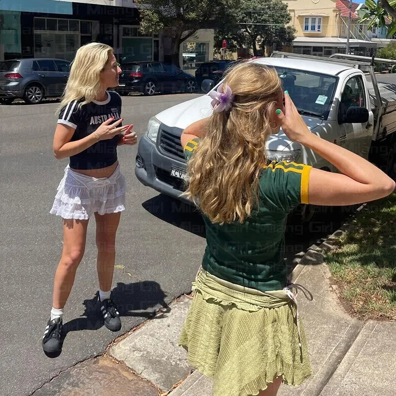 Y2K clothes AUSTRALIA Letter print Summer Women T-shirt Streetwear Crop Top Aesthetic Gothic Harajuku Tee Slim Vintage 250221