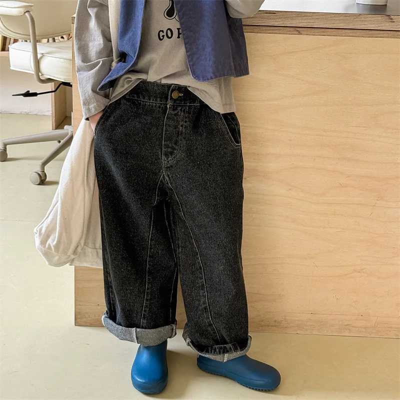Childrens Pants 2024 Autumn New Korean Boys Casual Jeans Fashion Loose Girls Denim Trousers Toddler Kids Versatile Jeans Z250220