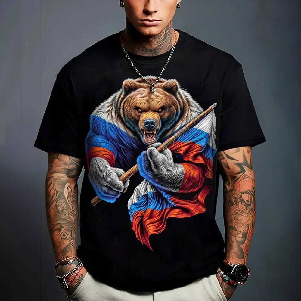 Vintage T-shirt For Men Animal Russian Brown Bear Print T Shirts Short Sleeve Tee Casual Streetwear Oversized Men Clothing Tops W250220