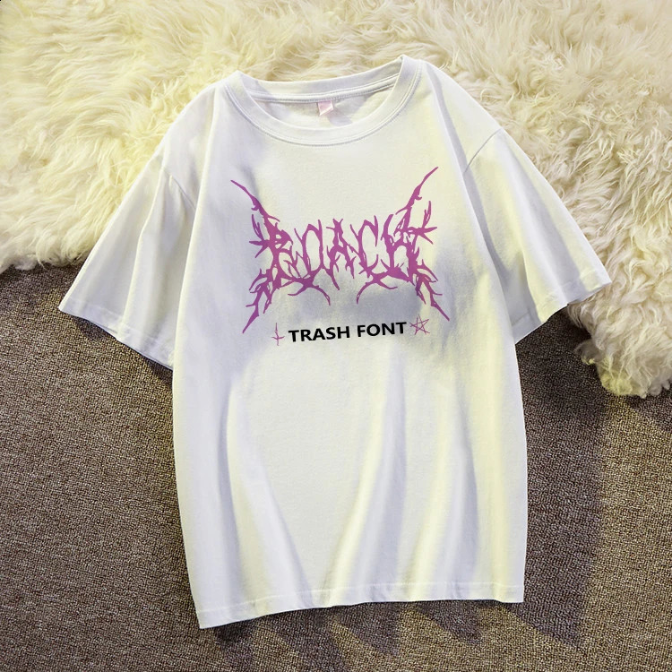 Mens Tshirt Punk Goth Lightning Letter Print Short Sleeve Oversized Harajuku Unisex Clothing Summer Casual Tops 250213