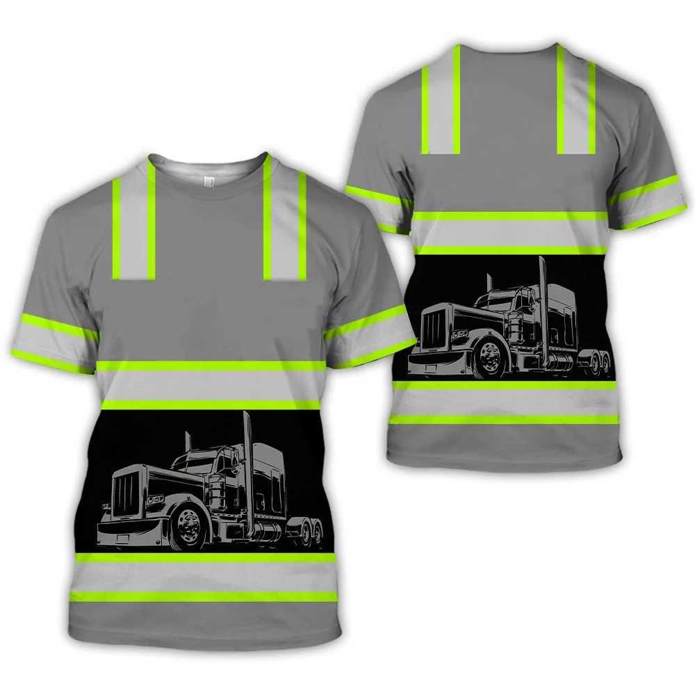 Work Clothing Summer Breathable Mens T-shirt 3D Printing Style Trucker Safety Transportation Work Uniform Oversized Loose Tops W250220