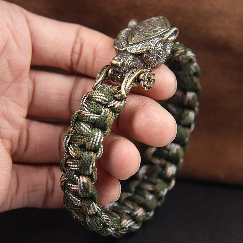 Bear Head Brass Buckle EDC Outdoor DIY Woven Paracord Survival Bracelets Supplies Accessories Retro Umbrella Rope Lanyard Beads 250213