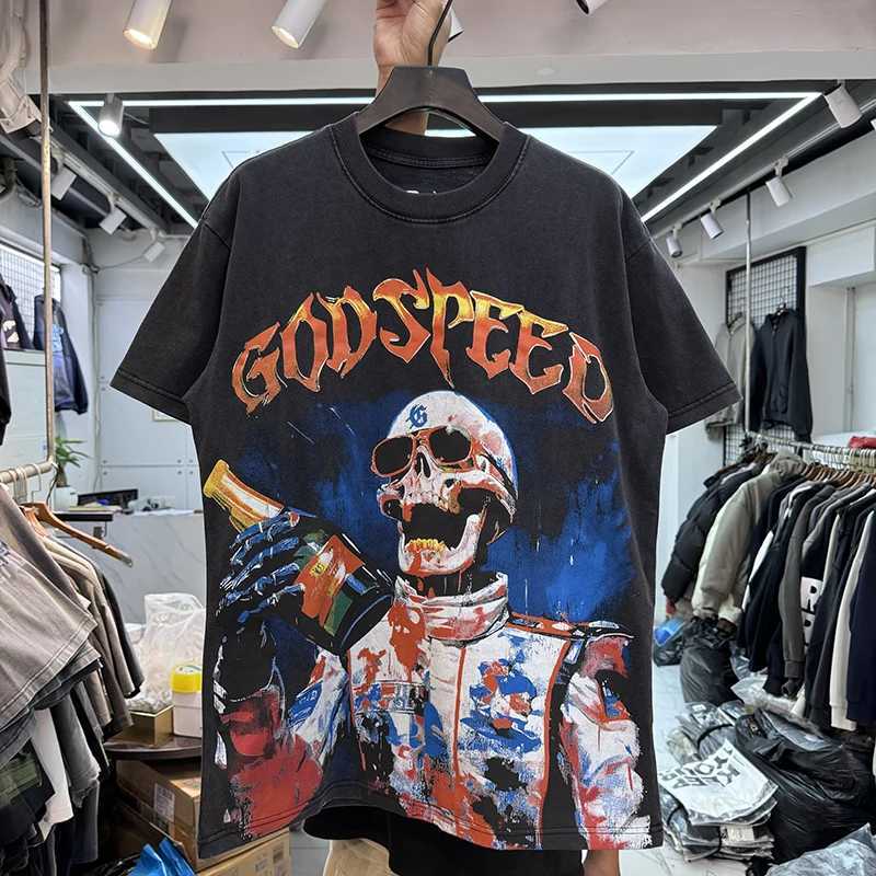 Men's T-Shirts Washed GOD SPEED Victory Skulls Drink Beer Print T-shirt Men Women High Quality Heavy Fabric Vintage Loose Godspeed Tops Tee z2502