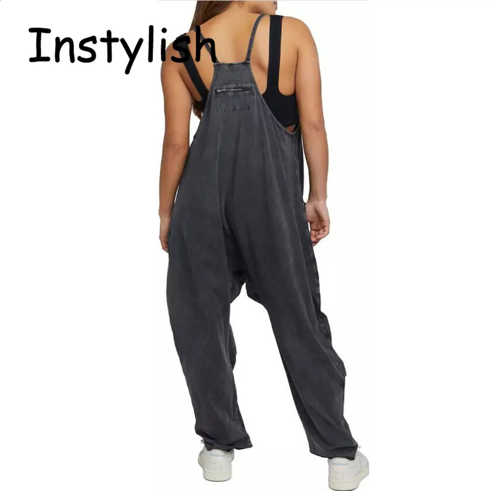 Women Casual Spaghetti Strap Sleeveless Jumpsuit Vintage Harajuku Wide Leg Loose Pants Summer Solid Oversize Overalls Rompers 250220