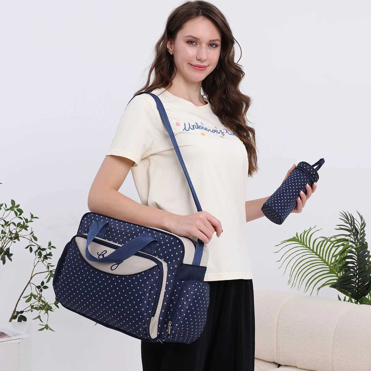 5PCSMommy Bag Fashion Dot Print Oblique Span Large Capacity Outgoing Mother and Baby Bag Portable One Shoulder Mother Diaper Bag X250220