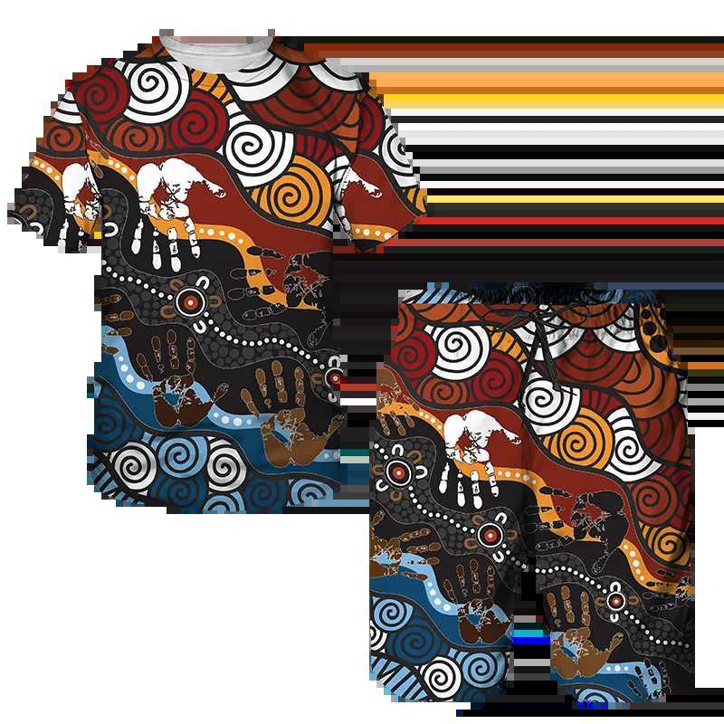 African Style Summer Mens Tracksuit Set Ethnic Totem Print T-Shirt Shorts Outfits Vintage Oversized Fashion Casual Clothing W250221