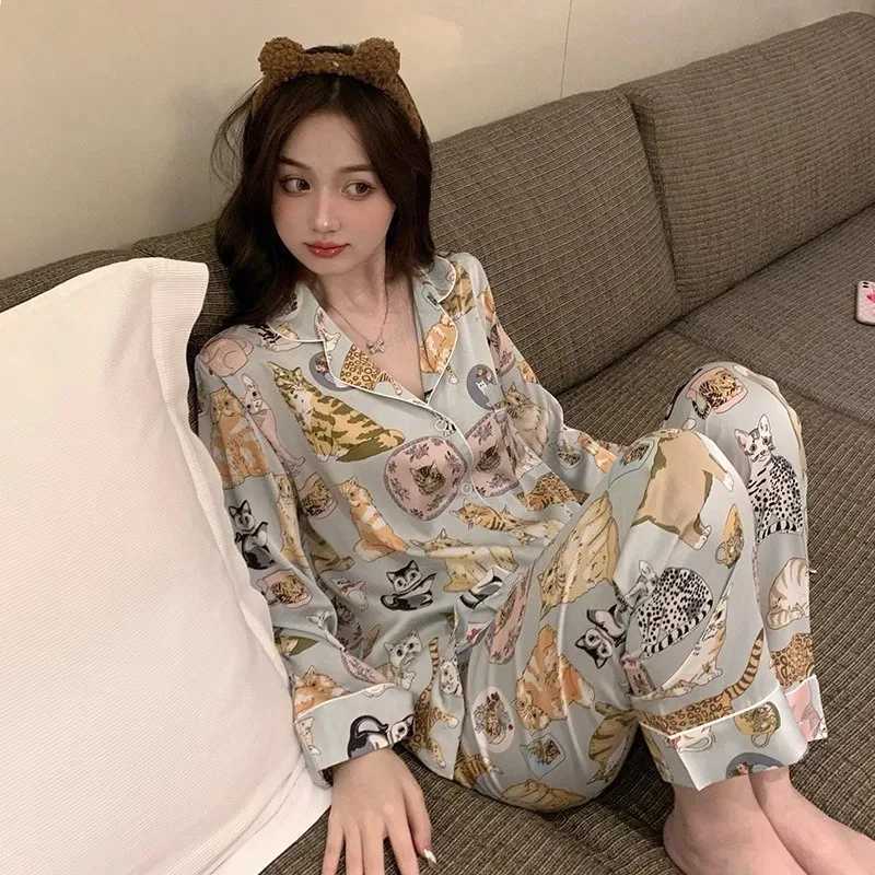 Large Size cartoon Spwear Loungewear Women Autumn and Winter Pajamas ladies Long Sve Long Trousers nightwear HomeWear 2pcsXJ250220