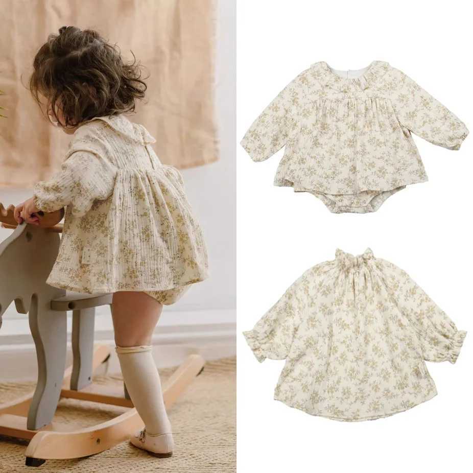 Floral Baby Girl Dresses Spring Organic Cotton Newborn Girl Romper Toddler Girl Clothes X250220