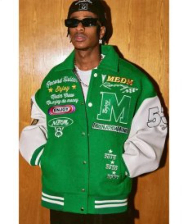 High street fashion highend 2023 ins style American embroidery couple baseball uniform autumn and winter retro loose jacket 250212