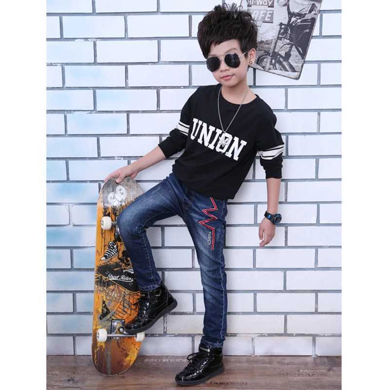 Childrens Jeans 2021 Spring Childrens Denim Pants Boys Casual Pencil Jeans Pants. 4Y-15Y Childrens Straight Trouser Z250220