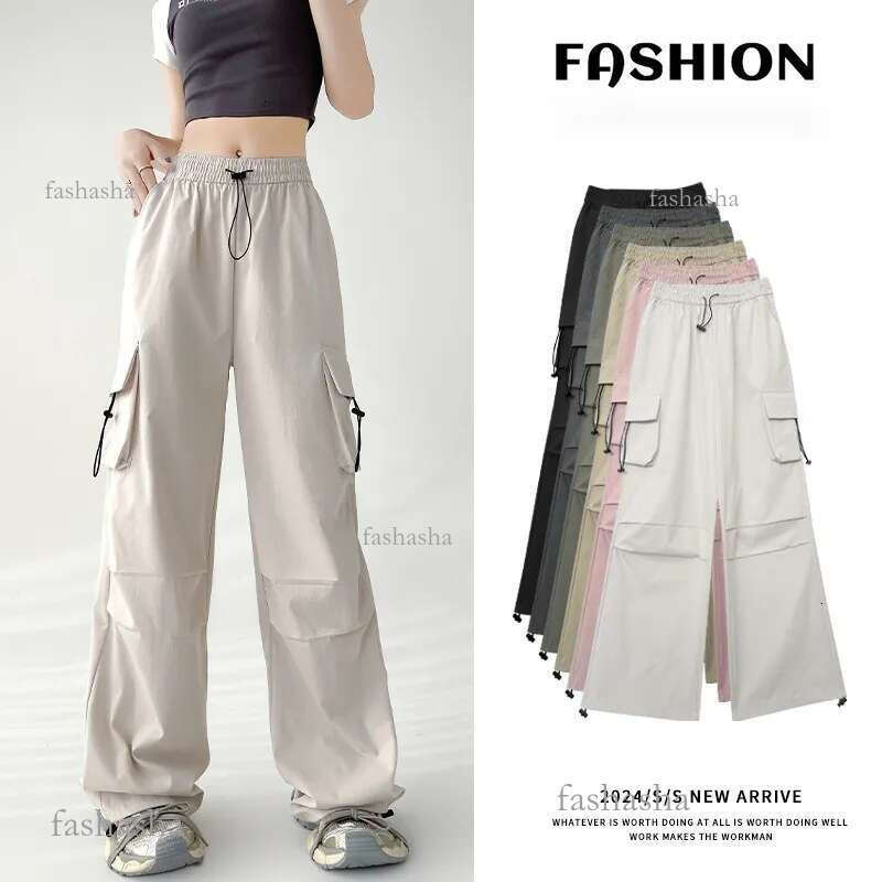 American wide leg paratrooper overalls womens summer high waist mountaineering sports pants loose retro casual assault paper bag pants