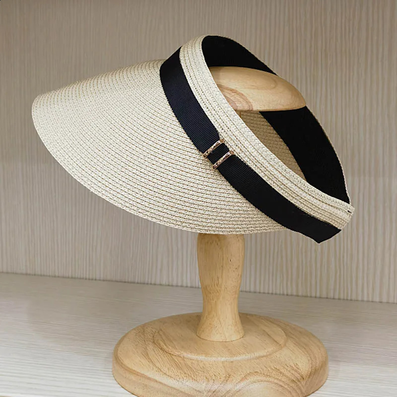 Wide Brim Summer Cap Sun Visor Cap with Elastic Head Straw Cap Sun Visor Hat for women Beach Cap Baggy Sun CaAdjustable Packable 250219