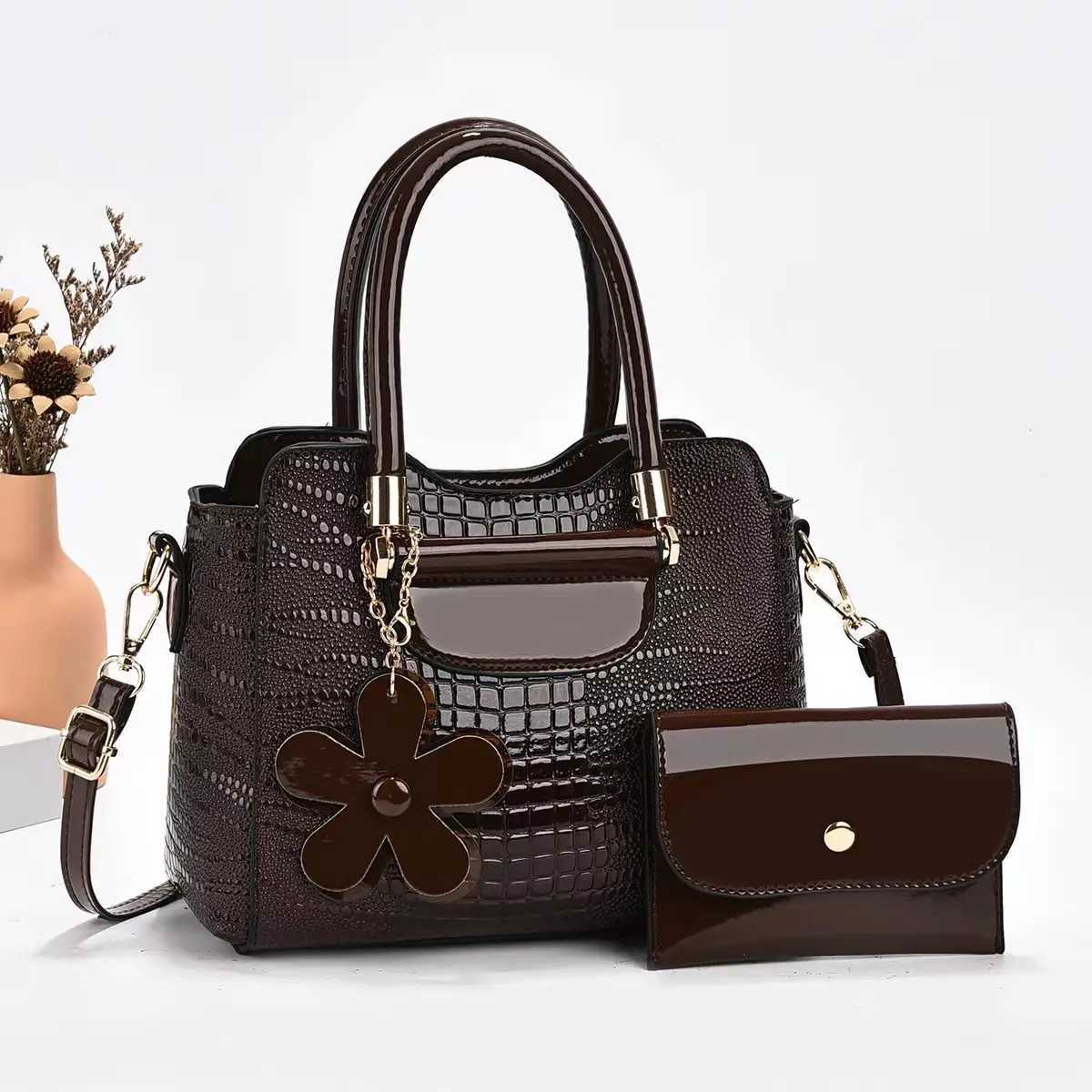 2-piece/set womens handbag PU leather shoulder bag classic womens clutch wallet casual shopping hang up Z250220