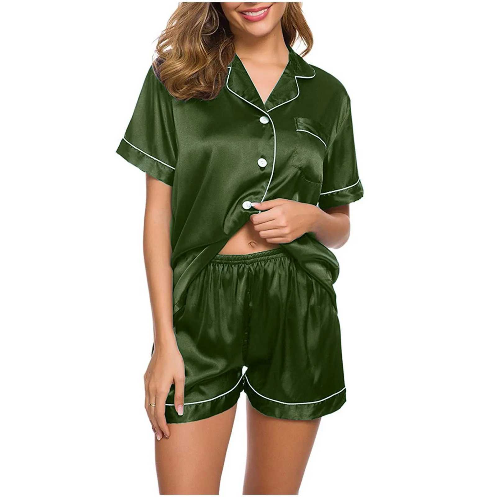 Women Sexy Satin Silk Pajama Sets Spwear Summer Tops +Shorts 2 Pieces Set Loungewear Nightgown Pyjama Suit Ladies NightiesXJ250220